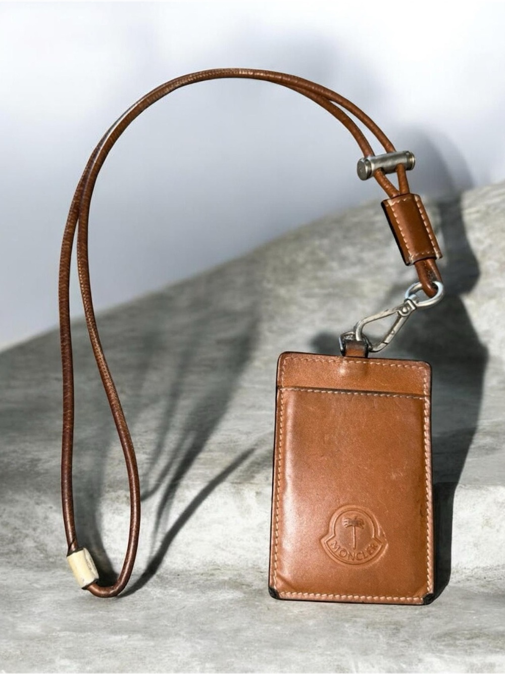 Moncler Genius x Palm Angels Brown Leather ID Card Holder with Lanyard UNISEX
